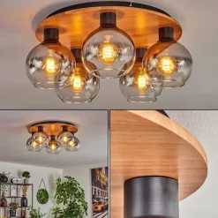 hofstein Plafonnier - Verre Koyoto Écru, Noir, 5 lumières