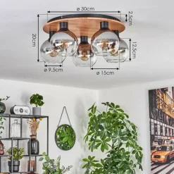 hofstein Plafonnier - Verre Koyoto Écru, Noir, 5 lumières