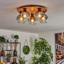 hofstein Plafonnier - Verre Koyoto Écru, Noir, 5 lumières