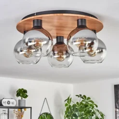 hofstein Plafonnier - Verre Koyoto Écru, Noir, 5 lumières