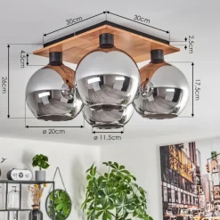 hofstein Plafonnier - Verre Koyoto Écru, Noir, 4 lumières