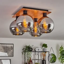 hofstein Plafonnier - Verre Koyoto Écru, Noir, 4 lumières