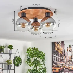 hofstein Plafonnier - Verre Koyoto Écru, Noir, 3 lumières