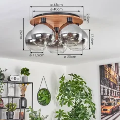 hofstein Plafonnier - Verre Koyoto Écru, Noir, 5 lumières