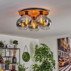 hofstein Plafonnier - Verre Koyoto Écru, Noir, 5 lumières