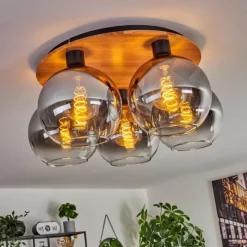 hofstein Plafonnier - Verre Koyoto Écru, Noir, 5 lumières