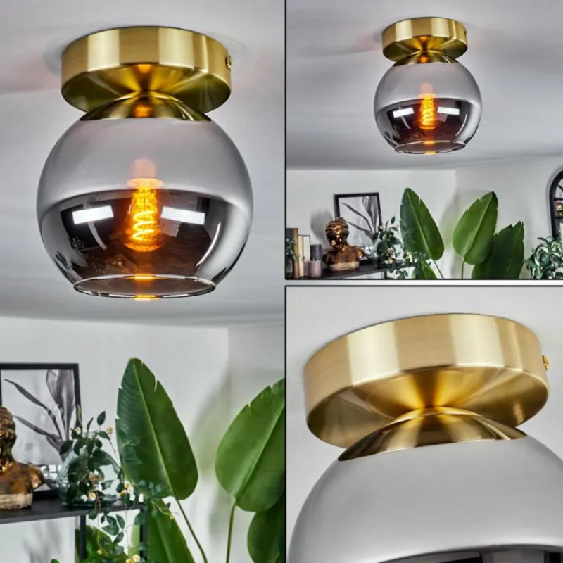 hofstein Plafonnier - Verre Koyoto Laiton, Noir, 1 lumière