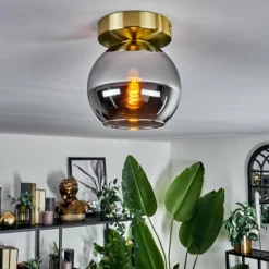 hofstein Plafonnier - Verre Koyoto Laiton, Noir, 1 lumière