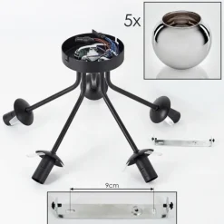 hofstein Plafonnier - Verre Koyoto Chrome, Fumé, 5 lumières