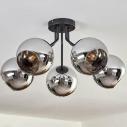 hofstein Plafonnier - Verre Koyoto Chrome, Fumé, 5 lumières