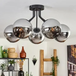 hofstein Plafonnier - Verre Koyoto Chrome, Fumé, 5 lumières