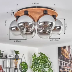 hofstein Plafonnier - Verre Koyoto Écru, Noir, 6 lumières