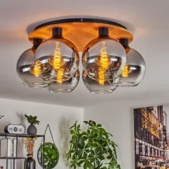 hofstein Plafonnier - Verre Koyoto Écru, Noir, 6 lumières