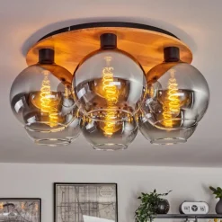 hofstein Plafonnier - Verre Koyoto Écru, Noir, 6 lumières