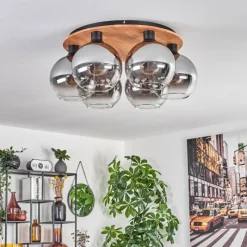 hofstein Plafonnier - Verre Koyoto Écru, Noir, 6 lumières