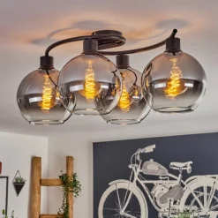 hofstein Plafonnier - Verre Koyoto Clair, Fumé, 4 lumières