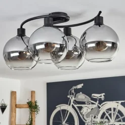 hofstein Plafonnier - Verre Koyoto Clair, Fumé, 4 lumières