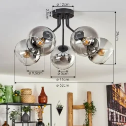 hofstein Plafonnier - Verre Koyoto Clair, Fumé, 5 lumières