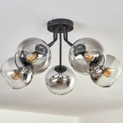 hofstein Plafonnier - Verre Koyoto Clair, Fumé, 5 lumières