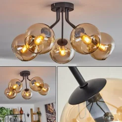 hofstein Plafonnier - Verre Koyoto Ambre, 5 lumières