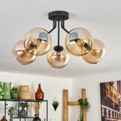 hofstein Plafonnier - Verre Koyoto Ambre, 5 lumières