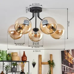 hofstein Plafonnier - Verre Koyoto Ambre, 5 lumières