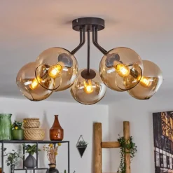 hofstein Plafonnier - Verre Koyoto Ambre, 5 lumières