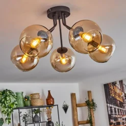 hofstein Plafonnier - Verre Koyoto Ambre, 5 lumières