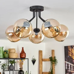 hofstein Plafonnier - Verre Koyoto Ambre, 5 lumières