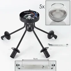 hofstein Plafonnier - Verre Koyoto Chrome, Clair, Fumé, 5 lumières