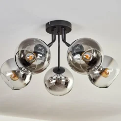 hofstein Plafonnier - Verre Koyoto Chrome, Clair, Fumé, 5 lumières