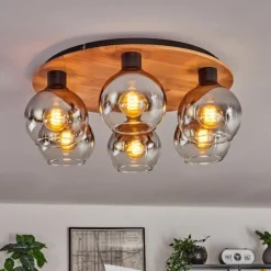 hofstein Plafonnier - Verre Koyoto Écru, Noir, 6 lumières