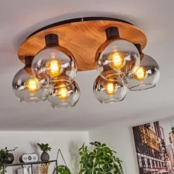 hofstein Plafonnier - Verre Koyoto Écru, Noir, 6 lumières