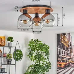 hofstein Plafonnier - Verre Koyoto Écru, Noir, 3 lumières