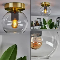 hofstein Plafonnier - Verre Koyoto Laiton, Noir, 1 lumière