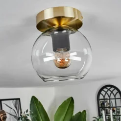 hofstein Plafonnier - Verre Koyoto Laiton, Noir, 1 lumière