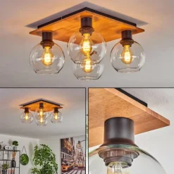 hofstein Plafonnier - Verre Koyoto Écru, Noir, 4 lumières