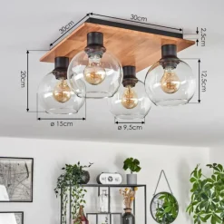 hofstein Plafonnier - Verre Koyoto Écru, Noir, 4 lumières