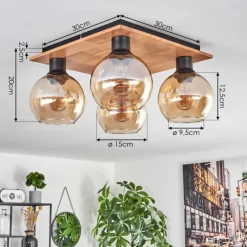 hofstein Plafonnier - Verre Koyoto Écru, Noir, 4 lumières