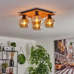 hofstein Plafonnier - Verre Koyoto Écru, Noir, 4 lumières