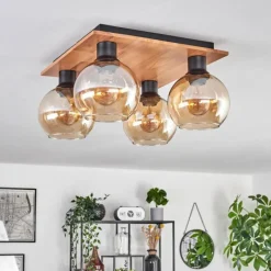 hofstein Plafonnier - Verre Koyoto Écru, Noir, 4 lumières