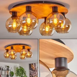 Lampes À Boules-hofstein Plafonnier - Verre Koyoto Écru, Noir, 6 lumières