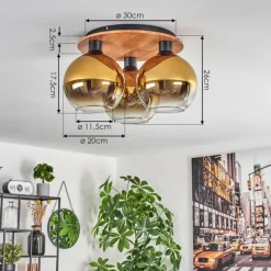 Lampes Dorées-hofstein Plafonnier - Verre Koyoto Écru, Noir, 3 lumières