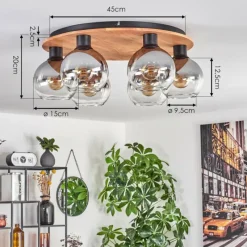 hofstein Plafonnier - Verre Koyoto Écru, Noir, 6 lumières