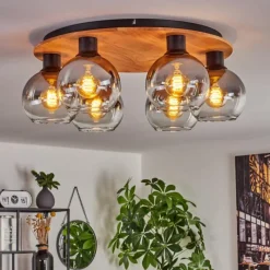 hofstein Plafonnier - Verre Koyoto Écru, Noir, 6 lumières