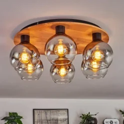 hofstein Plafonnier - Verre Koyoto Écru, Noir, 6 lumières