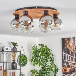 hofstein Plafonnier - Verre Koyoto Écru, Noir, 6 lumières