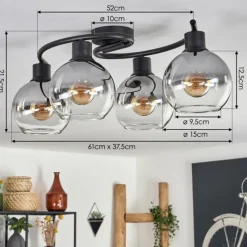 hofstein Plafonnier - Verre Koyoto Clair, Fumé, 4 lumières