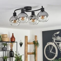 hofstein Plafonnier - Verre Koyoto Clair, Fumé, 4 lumières