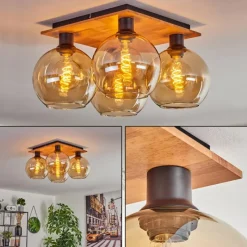 Lampes À Boules-hofstein Plafonnier - Verre Koyoto Écru, Noir, 4 lumières